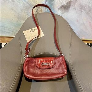 BRIGHTON Red Pebbled Leather Vintage Bag Red w/Croc-Embossed Leather Strap - NWT